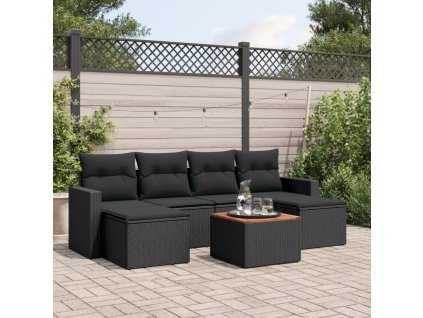 7dílná zahradní sedací souprava s poduškami černá polyratan 3224242