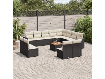 13dílný zahradní sedací souprava s poduškami černý polyratan 3224369