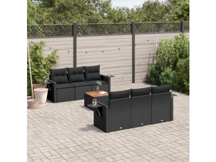 7dílná zahradní sedací souprava s poduškami černá polyratan 3224452