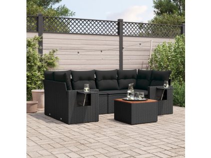 7dílná zahradní sedací souprava s poduškami černá polyratan 3224459
