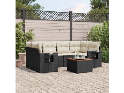 7dílná zahradní sedací souprava s poduškami černá polyratan 3224460