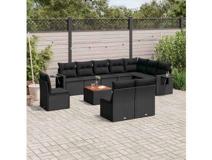 11dílná zahradní sedací souprava s poduškami černá polyratan 3224613