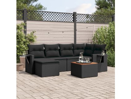 7dílná zahradní sedací souprava s poduškami černá polyratan 3224662