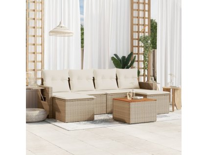 7dílná zahradní sedací souprava s poduškami béžová polyratan 3224686