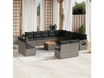 14dílná zahradní sedací souprava s poduškami šedá polyratan 3224821