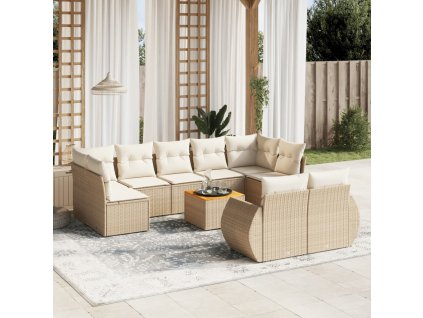 10dílná zahradní sedací souprava s poduškami béžová polyratan 3225155
