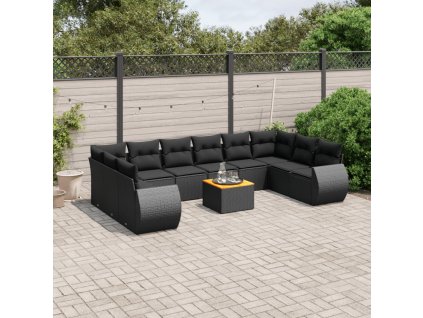 11dílná zahradní sedací souprava s poduškami černá polyratan 3225173