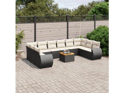 11dílná zahradní sedací souprava s poduškami černá polyratan 3225174