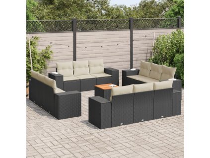 13dílný zahradní sedací souprava s poduškami černý polyratan 3225377