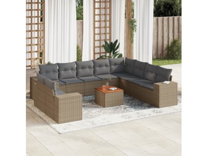 11dílný zahradní sedací souprava s poduškami béžový polyratan 3225520