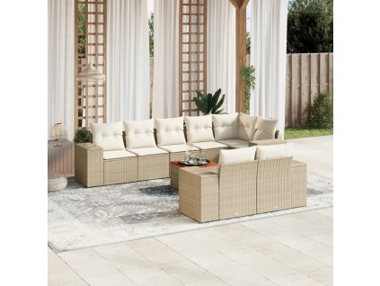 9dílná zahradní sedací souprava s poduškami béžová polyratan 3225533