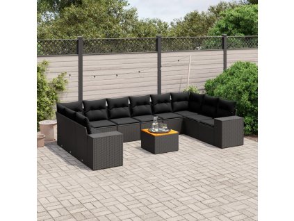 11dílná zahradní sedací souprava s poduškami černá polyratan 3225614