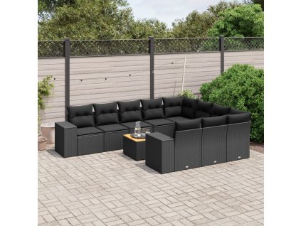 11dílná zahradní sedací souprava s poduškami černá polyratan 3225621
