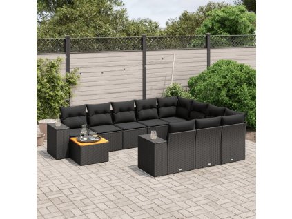 11dílná zahradní sedací souprava s poduškami černá polyratan 3225628