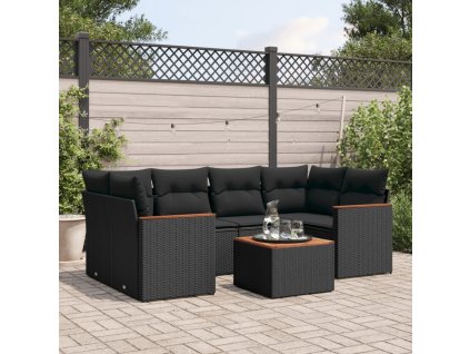 7dílná zahradní sedací souprava s poduškami černá polyratan 3225796