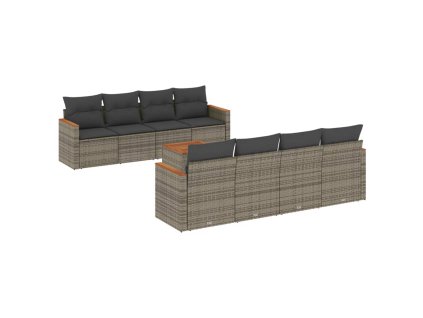 9dílná zahradní sedací souprava s poduškami šedá polyratan 3225822