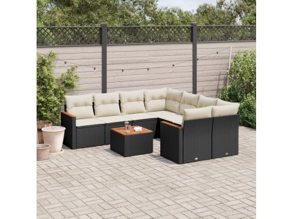 9dílná zahradní sedací souprava s poduškami černá polyratan 3225825