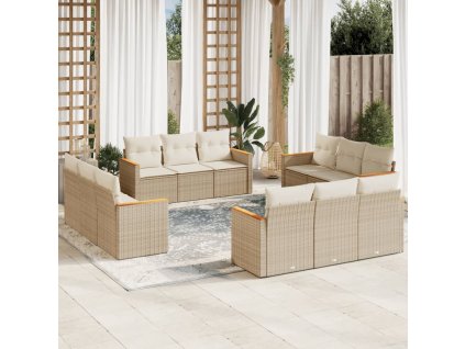 12dílná zahradní sedací souprava s poduškami béžová polyratan 3225834