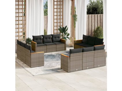 12dílná zahradní sedací souprava s poduškami šedá polyratan 3225836