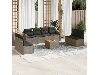 9dílná zahradní sedací souprava s poduškami šedá polyratan 3225899