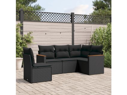 5dílná zahradní sedací souprava s poduškami černá polyratan 3225971