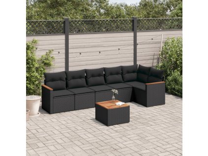 7dílná zahradní sedací souprava s poduškami černá polyratan 3225992