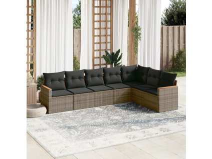 7dílná zahradní sedací souprava s poduškami šedá polyratan 3226032