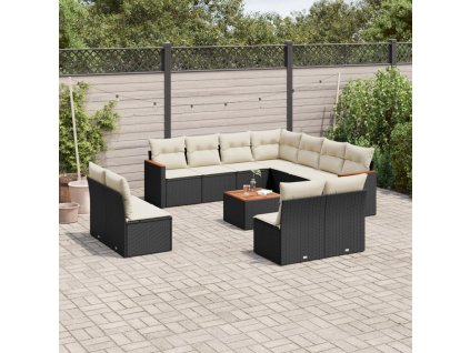 12dílná zahradní sedací souprava s poduškami černá polyratan 3226091