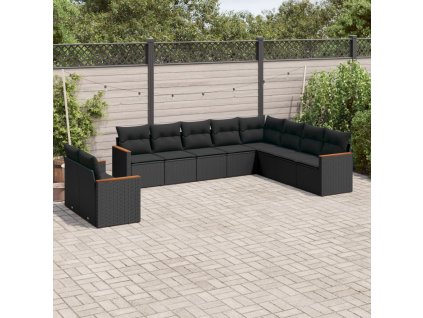 10dílná zahradní sedací souprava s poduškami černá polyratan 3226111