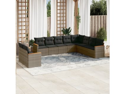 10dílná zahradní sedací souprava s poduškami šedá polyratan 3226116