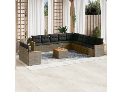 12dílná zahradní sedací souprava s poduškami šedá polyratan 3226137