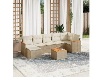 8dílná zahradní sedací souprava s poduškami béžová polyratan 3226198