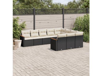 10dílná zahradní sedací souprava s poduškami černá polyratan 3226336