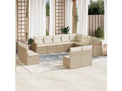 12dílná zahradní sedací souprava s poduškami béžová polyratan 3226471