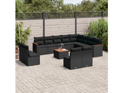 13dílný zahradní sedací souprava s poduškami černý polyratan 3226475