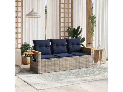 3dílná zahradní sedací souprava s poduškami šedá polyratan 3226600