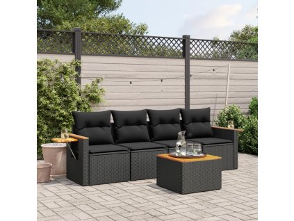 5dílná zahradní sedací souprava s poduškami černá polyratan 3226615