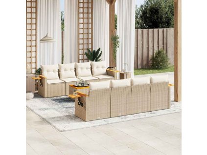9dílná zahradní sedací souprava s poduškami béžová polyratan 3226660