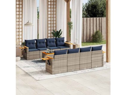 9dílná zahradní sedací souprava s poduškami šedá polyratan 3226663