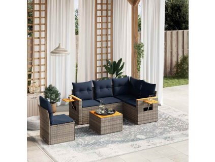 6dílná zahradní sedací souprava s poduškami šedá polyratan 3226824