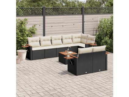 9dílná zahradní sedací souprava s poduškami černá polyratan 3226994