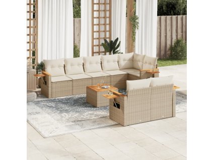 9dílná zahradní sedací souprava s poduškami béžová polyratan 3226996
