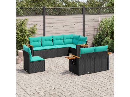 8dílná zahradní sedací souprava s poduškami černá polyratan 3227002