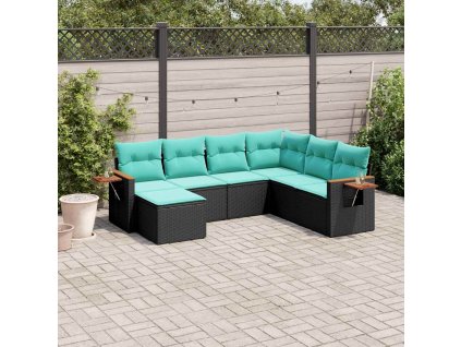 7dílná zahradní sedací souprava s poduškami černá polyratan 3227044