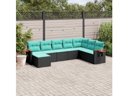 8dílná zahradní sedací souprava s poduškami černá polyratan 3227086
