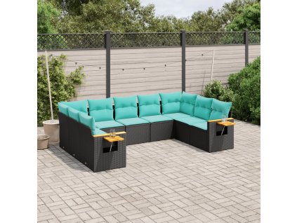 9dílná zahradní sedací souprava s poduškami černá polyratan 3227114