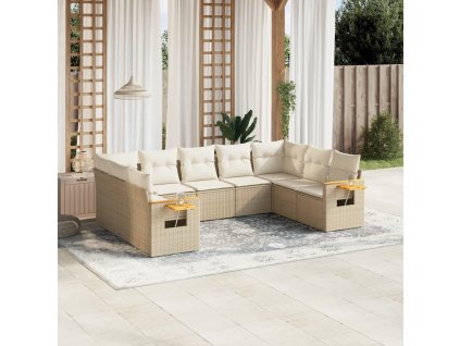 9dílná zahradní sedací souprava s poduškami béžová polyratan 3227115