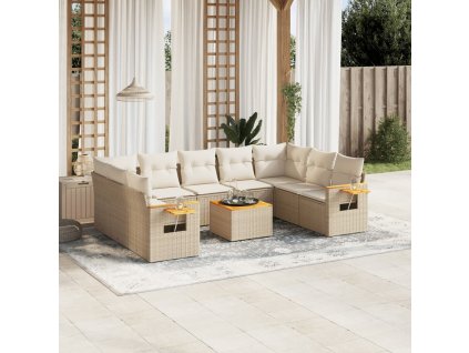 10dílná zahradní sedací souprava s poduškami béžová polyratan 3227122