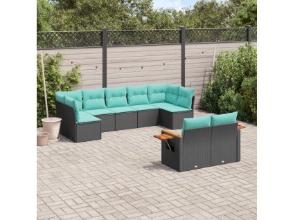 9dílná zahradní sedací souprava s poduškami černá polyratan 3227128