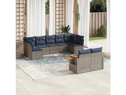 9dílná zahradní sedací souprava s poduškami šedá polyratan 3227132